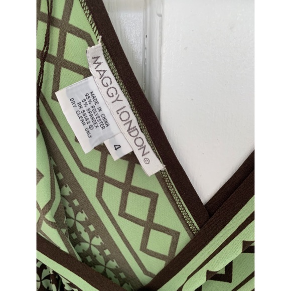 Maggy London All occasion knee length dress, green and brown pattern, Size 4 - Picture 4 of 5